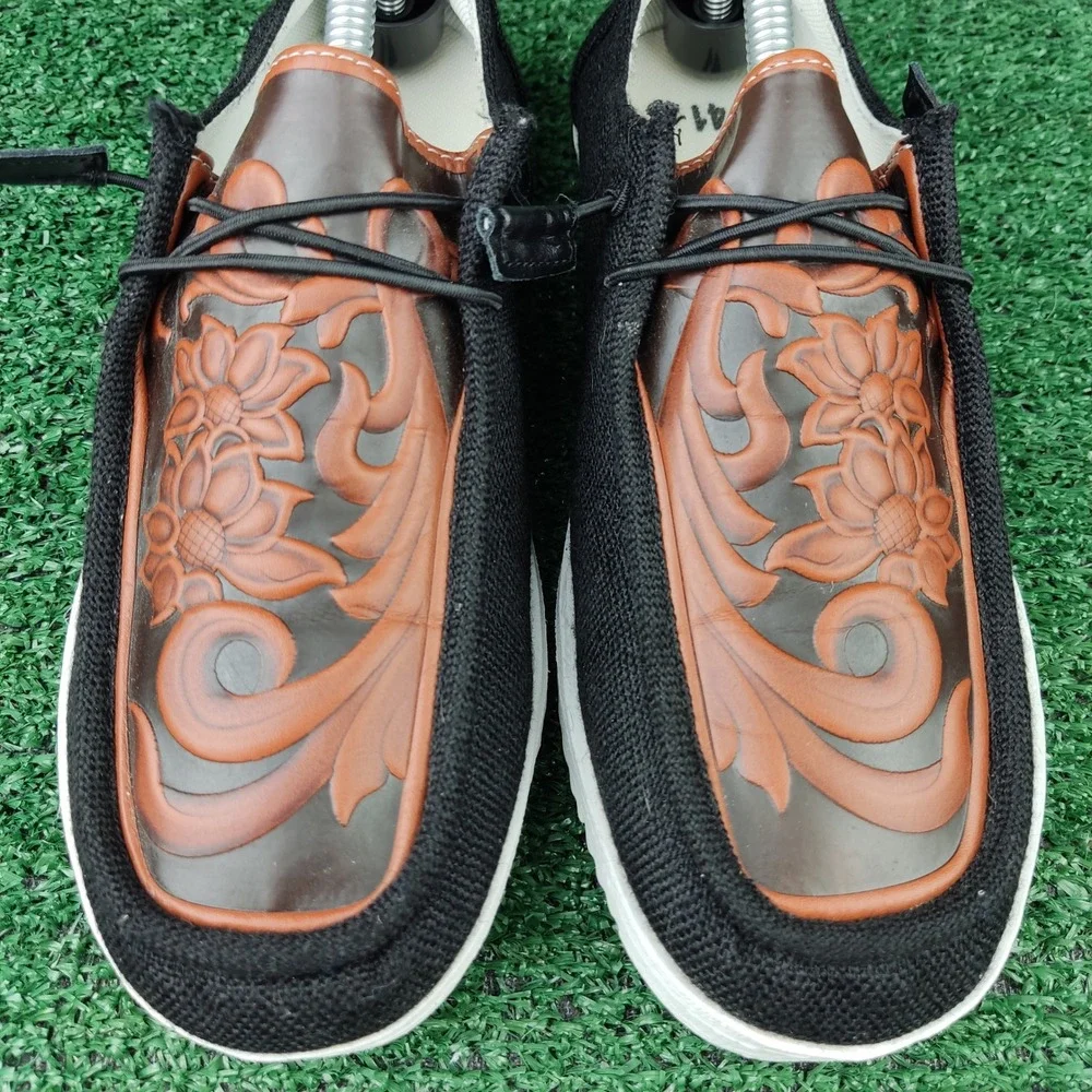 Unbranded Loafers Women 41 Black Brown Floral Western Tooled Embossed‎ Slip On